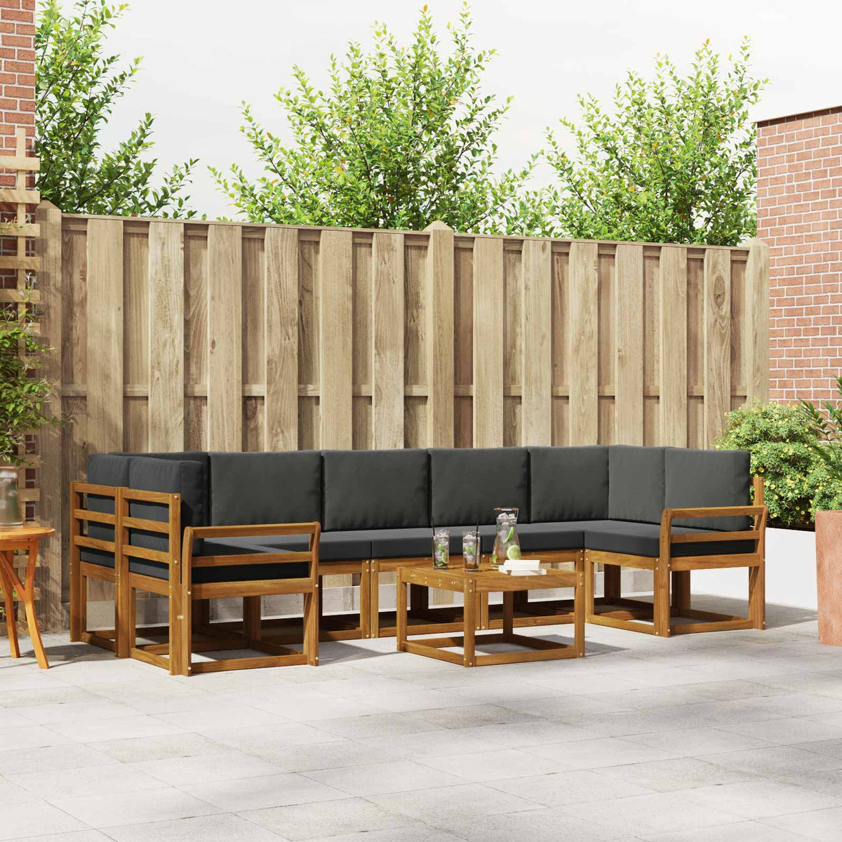 Buiten bankenset met kussen 8 pcs Natuurlijk en Antraciet is nu te koop bij PeponiXL, paradijselijk wonen!
