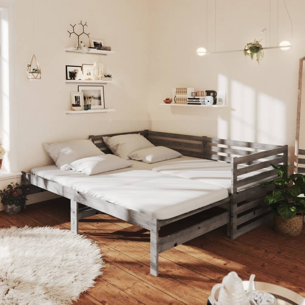 Slaapbank uitschuifbaar massief grenenhout grijs 2x(90x200) cm is nu te koop bij PeponiXL, paradijselijk wonen!