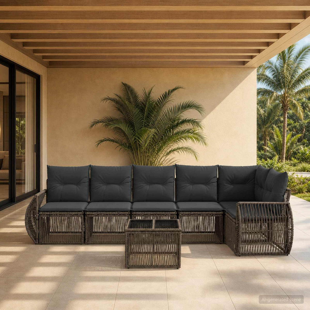 Tuinbankenset 7 pcs Grijs en Donkergrijs poly rattan is nu te koop bij PeponiXL, paradijselijk wonen!