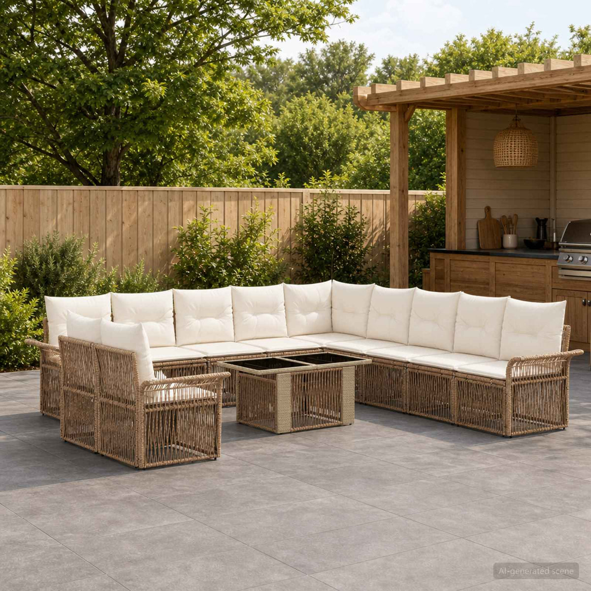Tuinbankenset 12 st Beige en Crème Wit poly rattan is nu te koop bij PeponiXL, paradijselijk wonen!