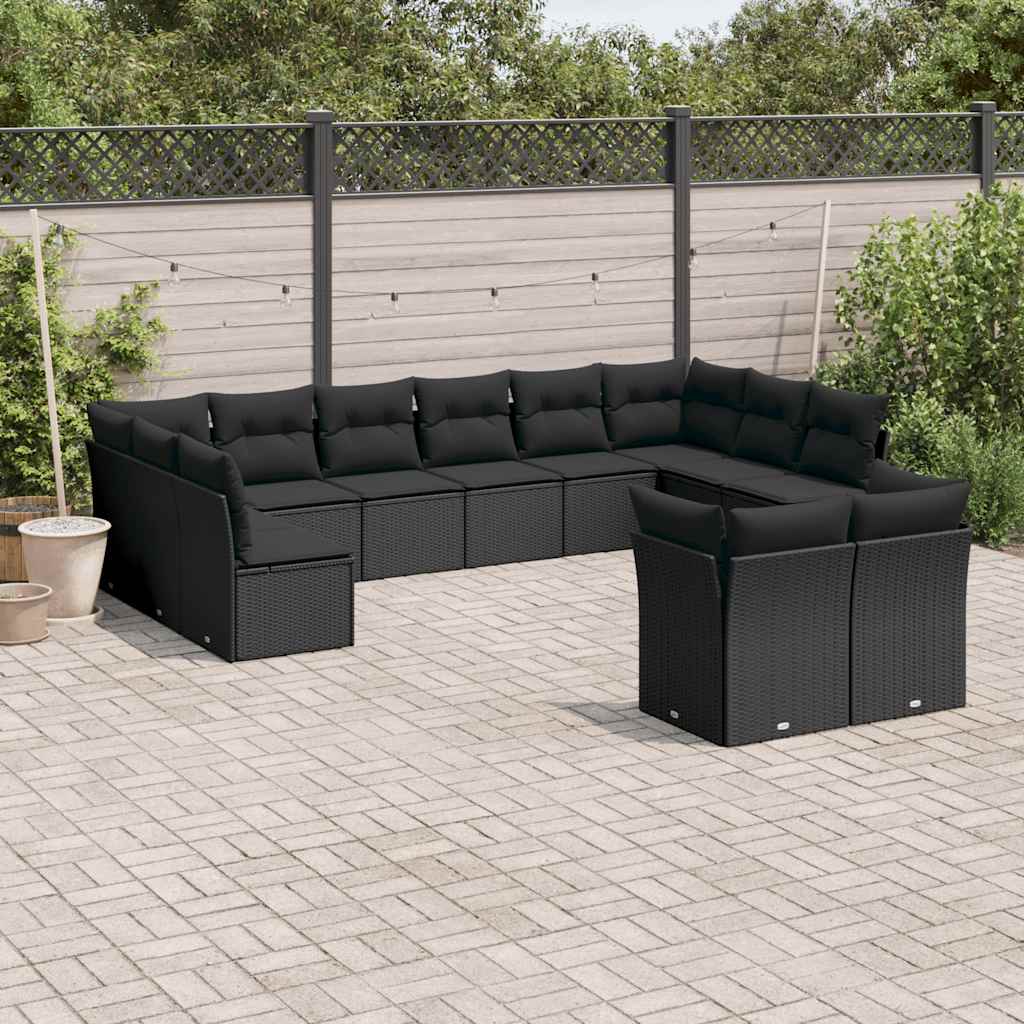 12-delige Loungeset met kussens poly rattan zwart is nu te koop bij PeponiXL, paradijselijk wonen!