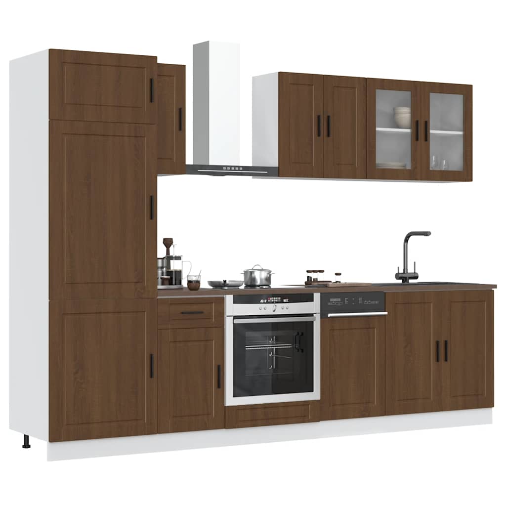 8-delige Keukenkastenset Kalmar bewerkt hout bruin eikenkleur is nu te koop bij PeponiXL, paradijselijk wonen!