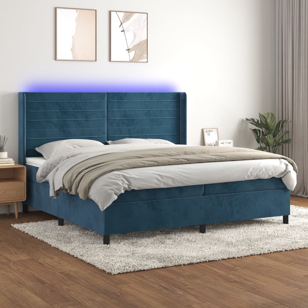 Boxspring met matras en LED fluweel donkerblauw 200x200 cm is nu te koop bij PeponiXL, paradijselijk wonen!