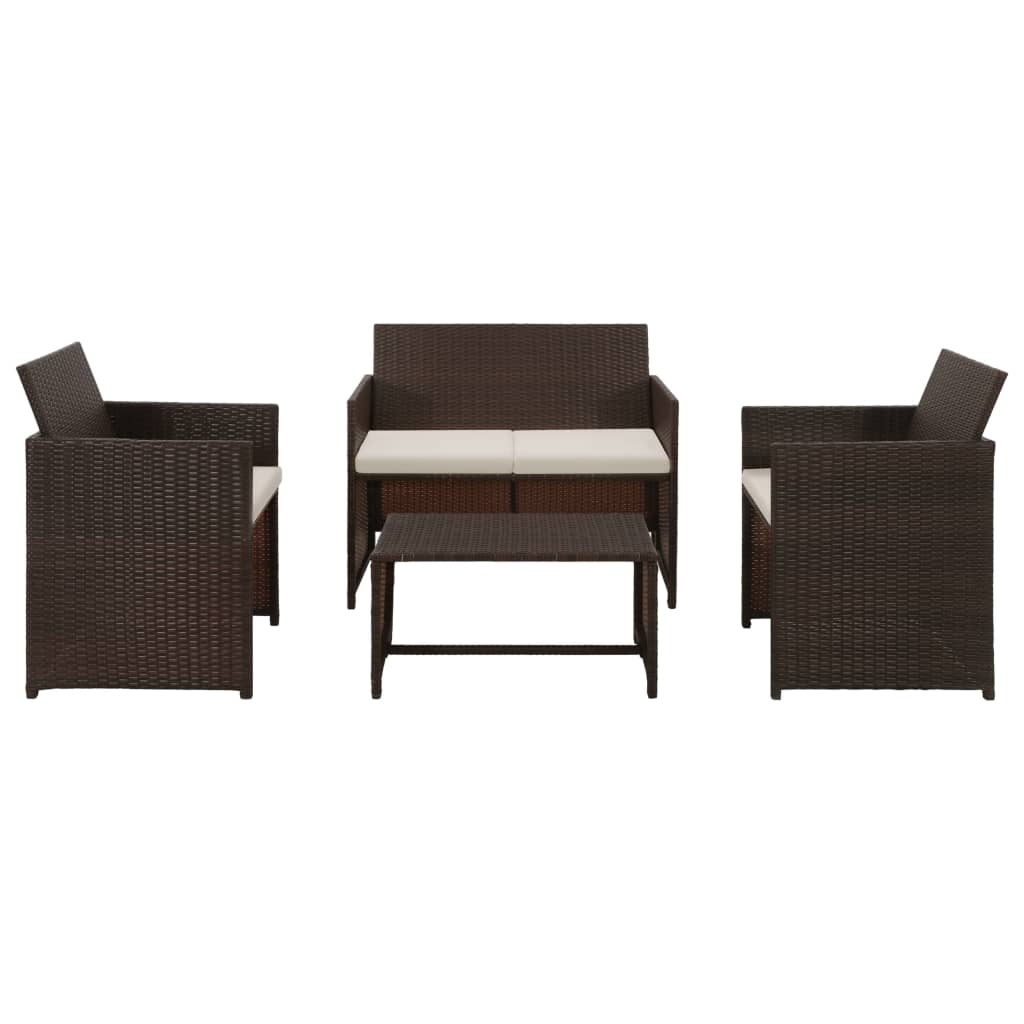 4-delige Loungeset met kussens poly rattan bruin is nu te koop bij PeponiXL, paradijselijk wonen!