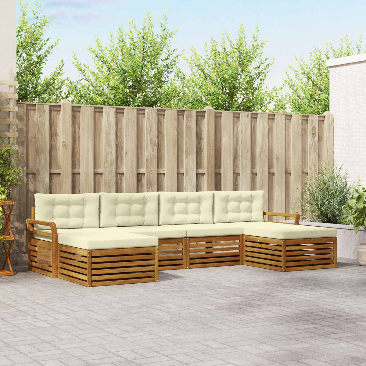 Sofa-Sets 6 pcs Natuurlijk en Crème Massief Acaciahout is nu te koop bij PeponiXL, paradijselijk wonen!