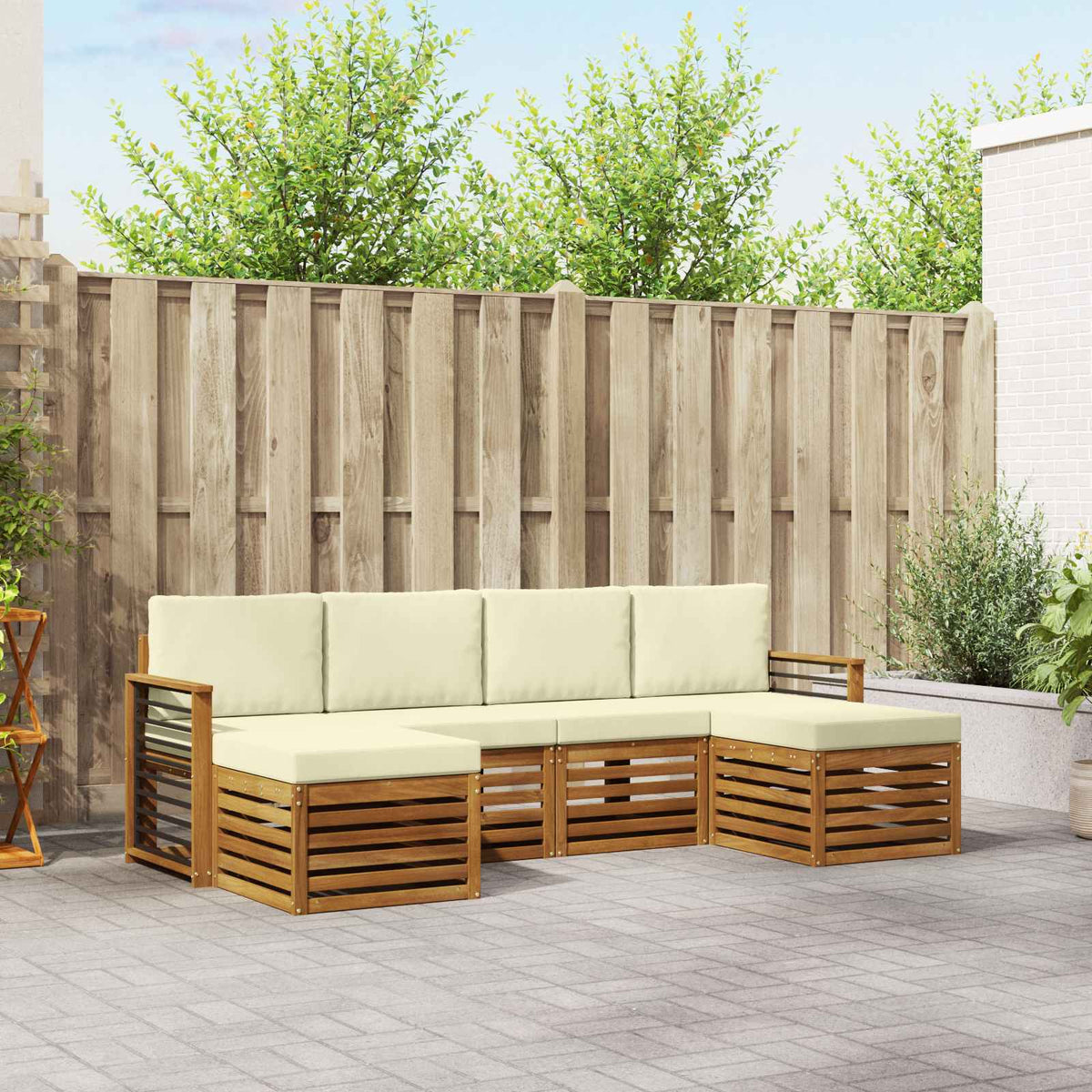 Sofa-Sets 6 pcs Natuurlijk en Crème Massief Acaciahout is nu te koop bij PeponiXL, paradijselijk wonen!