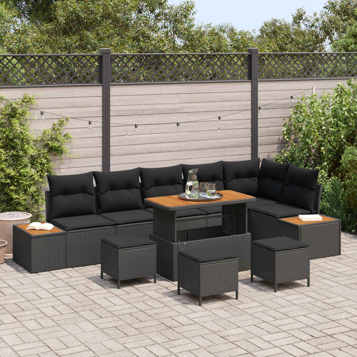 Tuinbankenset met kussen met opslag 10 pcs Zwart Poly riet is nu te koop bij PeponiXL, paradijselijk wonen!