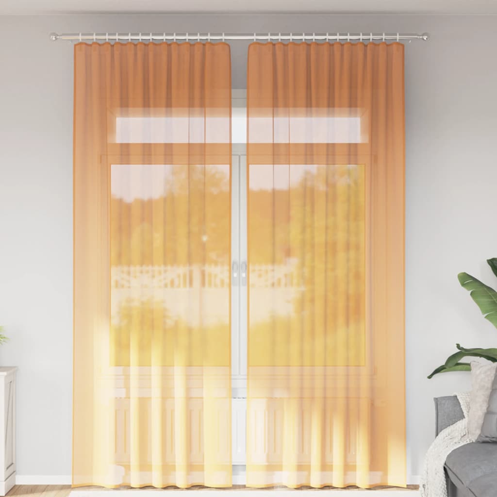 Gordijnen voile met roedezakken 2 st oranje is nu te koop bij PeponiXL, paradijselijk wonen!