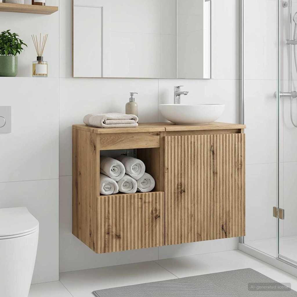 Badkamerkast Artisanaal eiken 30 x 44,5 x 50 cm Bewerkt hout is nu te koop bij PeponiXL, paradijselijk wonen!