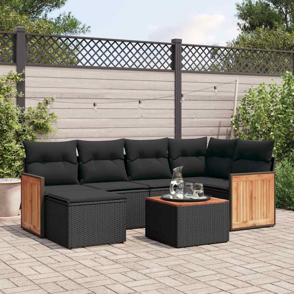 7-delige Loungeset met kussens poly rattan zwart is nu te koop bij PeponiXL, paradijselijk wonen!