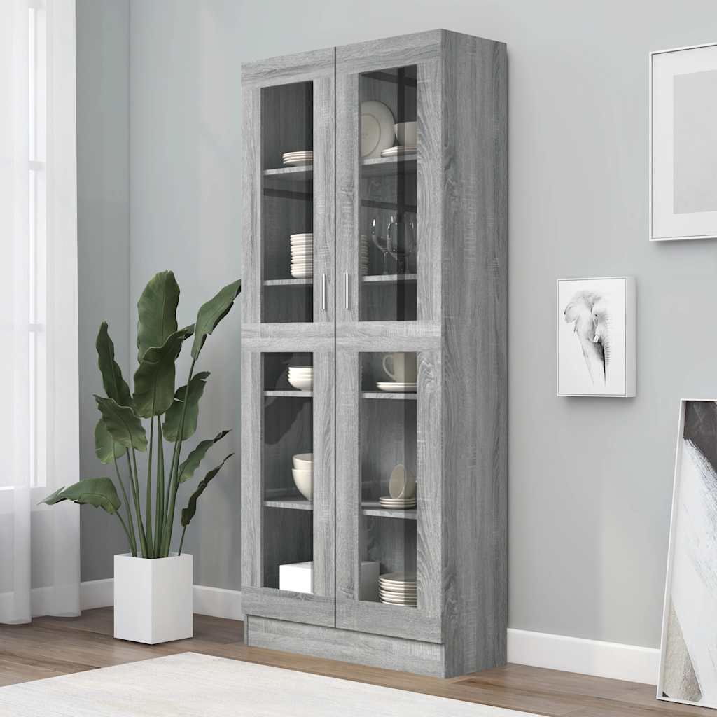 Vitrinekast 82,5x30,5x185 cm bewerkt hout grijs sonoma eiken is nu te koop bij PeponiXL, paradijselijk wonen!