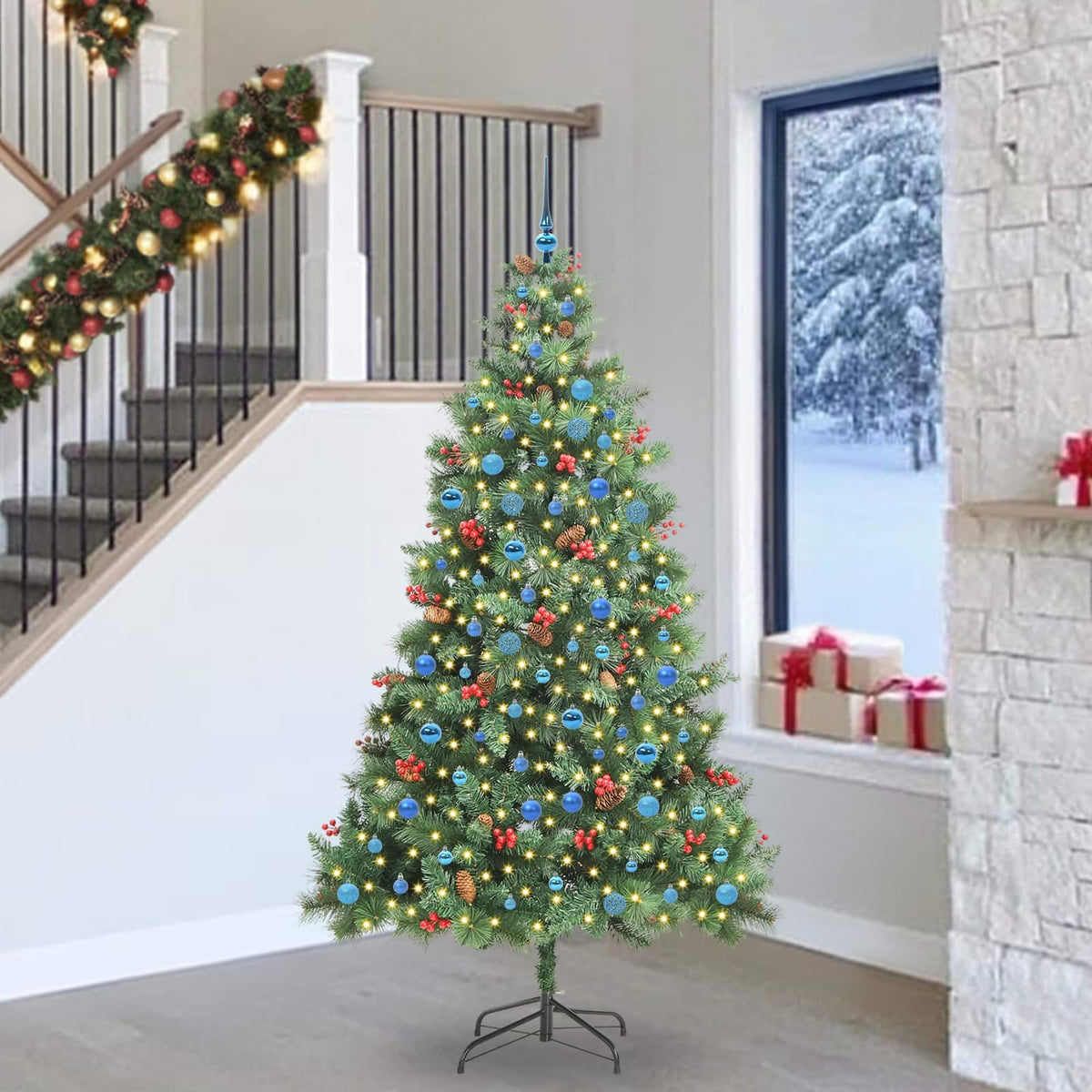 Kunstkerstboom met LED -striplichten Groen 240 cm PVC en Metaal is nu te koop bij PeponiXL, paradijselijk wonen!