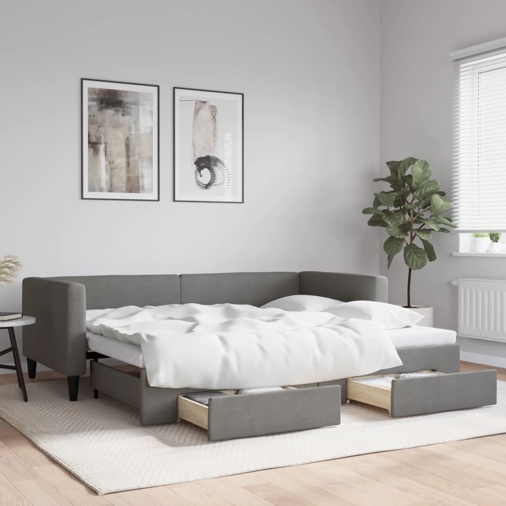 Slaapbank onderschuifbed en lades 90x190 cm stof donkergrijs is nu te koop bij PeponiXL, paradijselijk wonen!