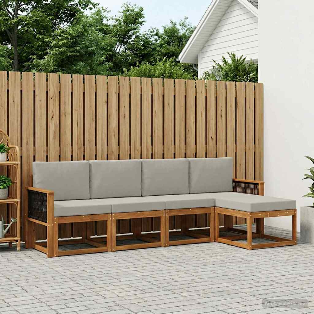 Buiten bankenset 5 pcs Naturel en lichtgrijs Polyester is nu te koop bij PeponiXL, paradijselijk wonen!