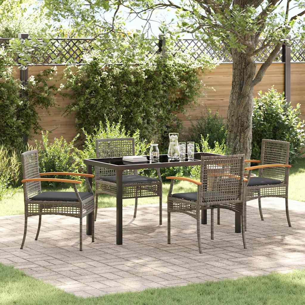 Tuin eettafelset met kussen 5 pcs Grijs en zwart Rattan is nu te koop bij PeponiXL, paradijselijk wonen!