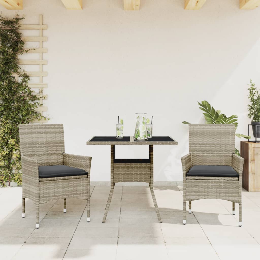 3-delige Tuinset met kussens poly rattan en glas grijs is nu te koop bij PeponiXL, paradijselijk wonen!