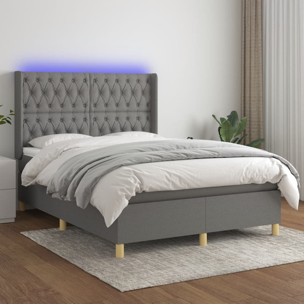 Boxspring met matras en LED stof donkergrijs 140x200 cm is nu te koop bij PeponiXL, paradijselijk wonen!