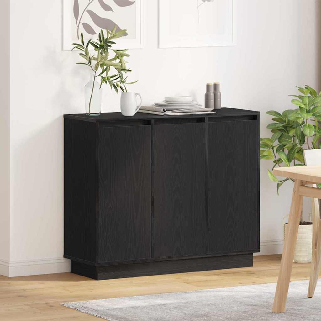 LED Sideboard Zwart Eiken 90 x 32 x 75 cm Bewerkt hout is nu te koop bij PeponiXL, paradijselijk wonen!