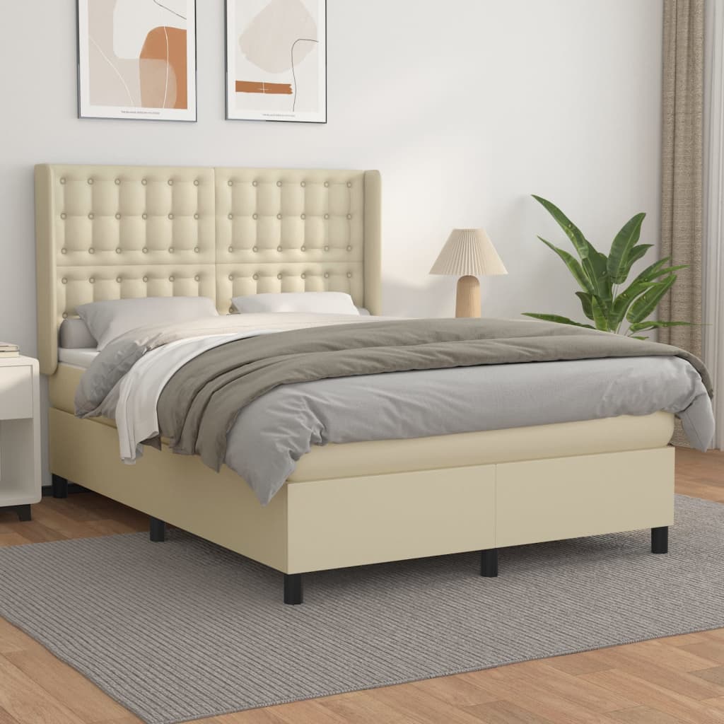 Boxspring met matras kunstleer crèmekleurig 140x190 cm is nu te koop bij PeponiXL, paradijselijk wonen!