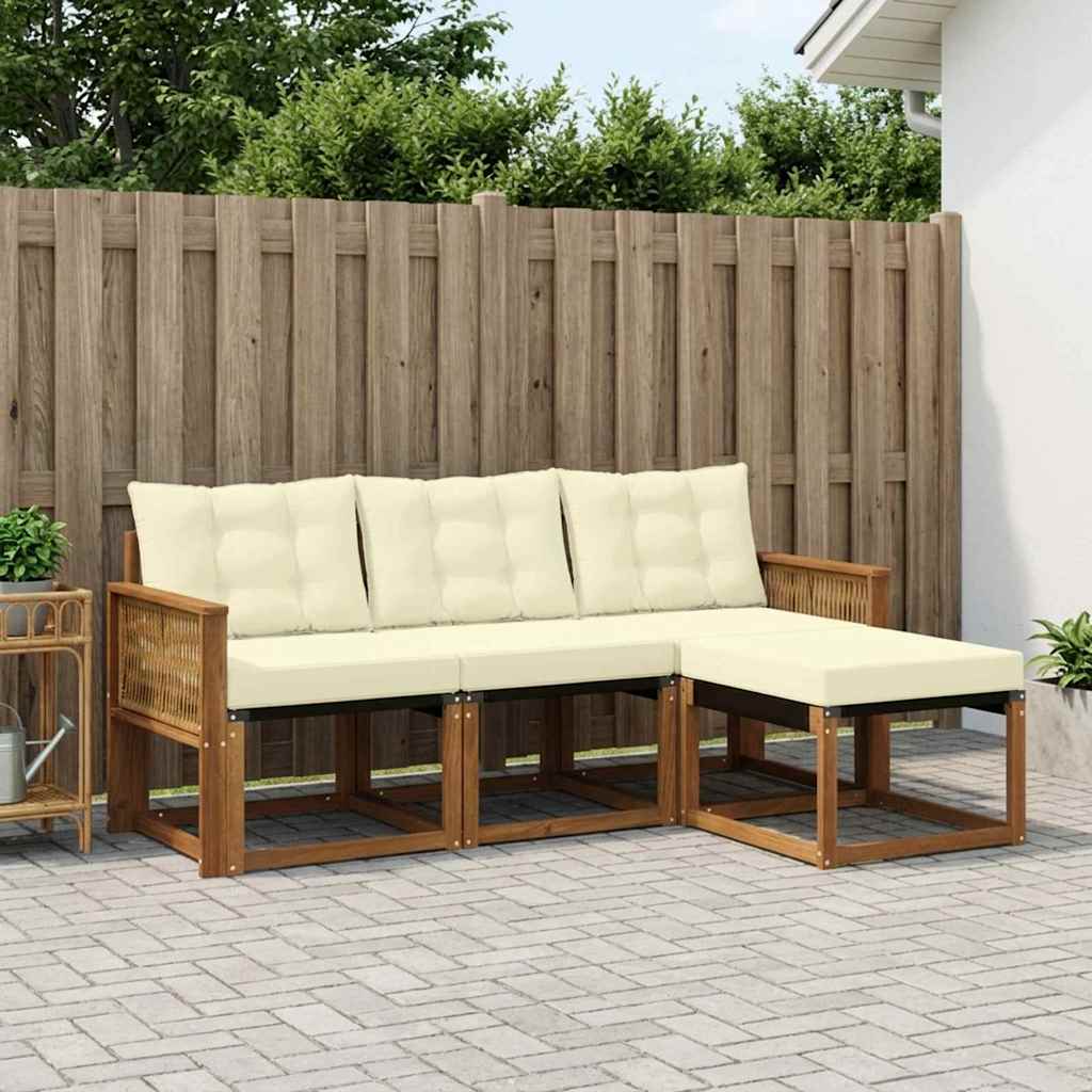Buiten bankenset met kussen 4 pcs Natuurlijk en Crème is nu te koop bij PeponiXL, paradijselijk wonen!