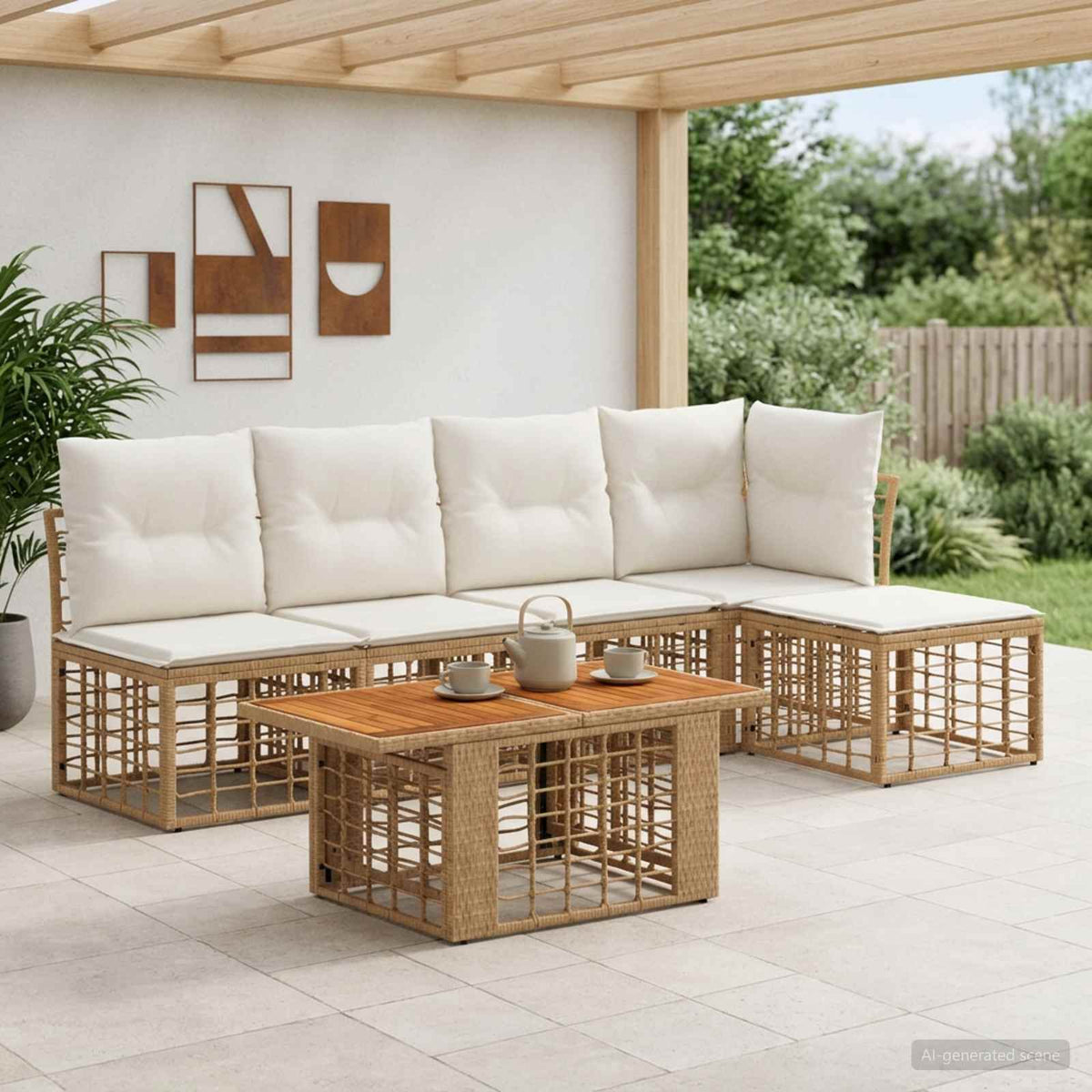 Tuinbankenset 6 st Natuurlijk en Crème Wit poly rattan is nu te koop bij PeponiXL, paradijselijk wonen!