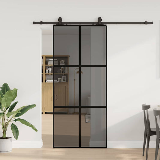 Schuifdeur met beslagset 90x205 cm gehard glas zwart is nu te koop bij PeponiXL, paradijselijk wonen!