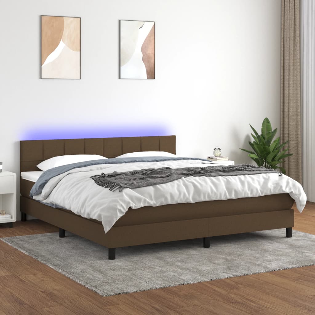 Boxspring met matras en LED stof donkerbruin 180x200 cm is nu te koop bij PeponiXL, paradijselijk wonen!