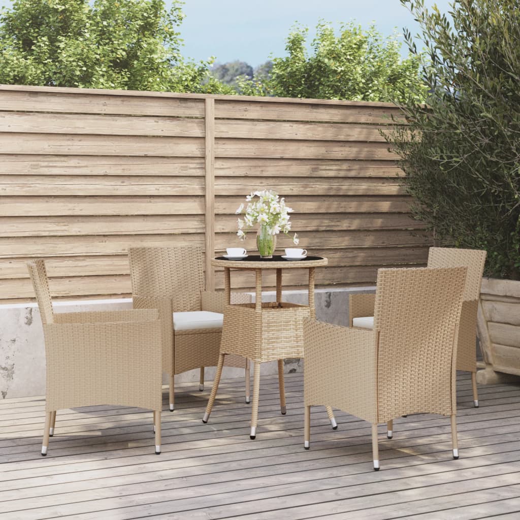 5-delige Bistroset met kussens poly rattan beige is nu te koop bij PeponiXL, paradijselijk wonen!