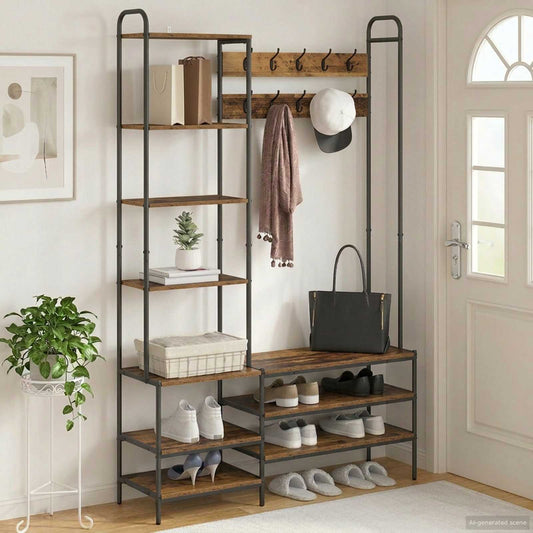 Kapstok met schoenenbank Oud hout 120,5 x 34 x 190 cm is nu te koop bij PeponiXL, paradijselijk wonen!
