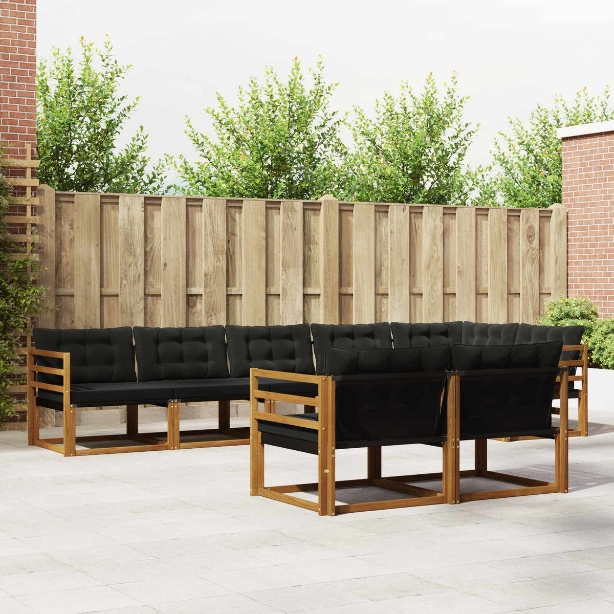 Buiten bankenset met kussen 8 pcs Natuurlijk en Zwart is nu te koop bij PeponiXL, paradijselijk wonen!