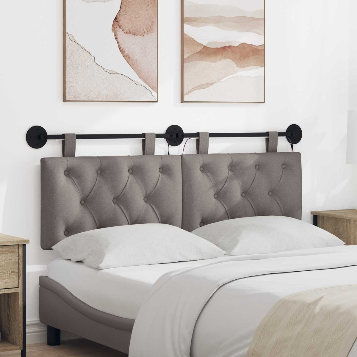 Hangend hoofdbord Met LED-verlichting Taupe Stof is nu te koop bij PeponiXL, paradijselijk wonen!