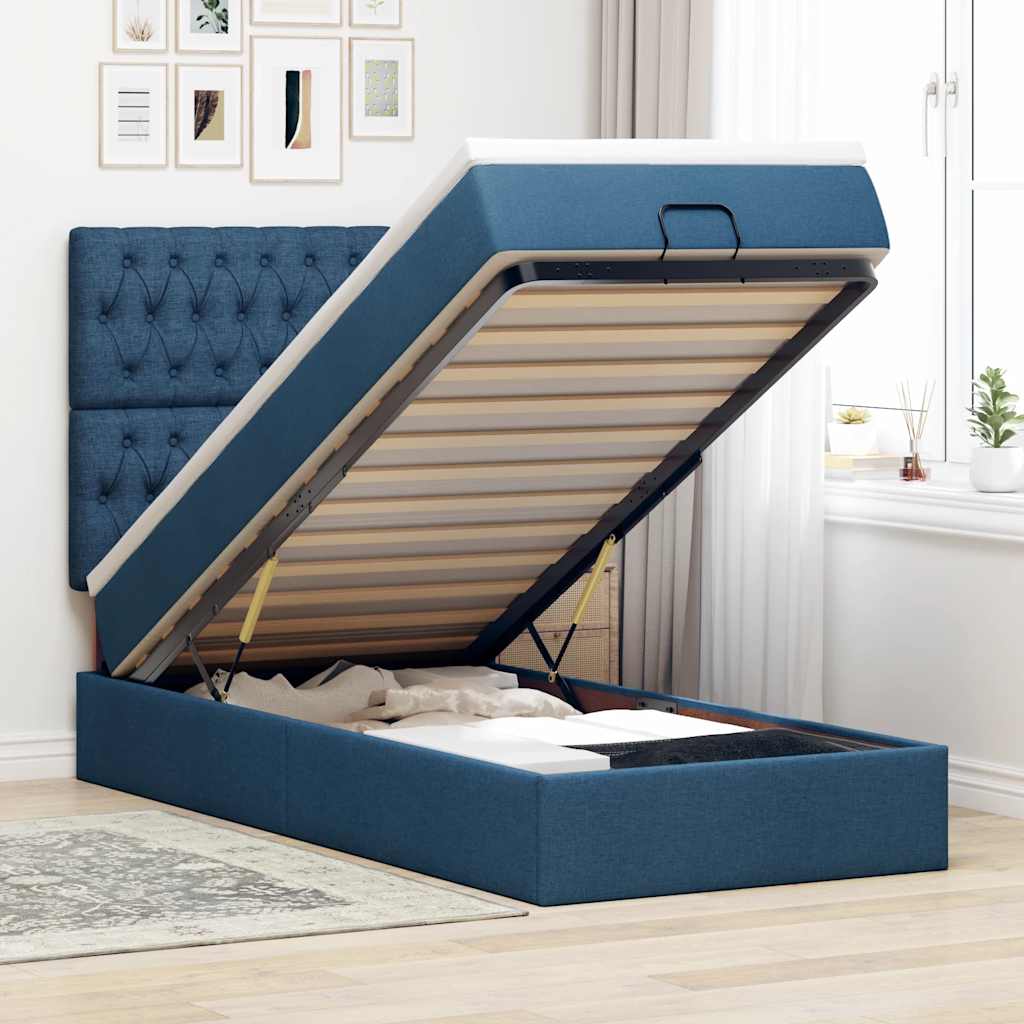 Bed met matras 90x200 cm stof blauw is nu te koop bij PeponiXL, paradijselijk wonen!