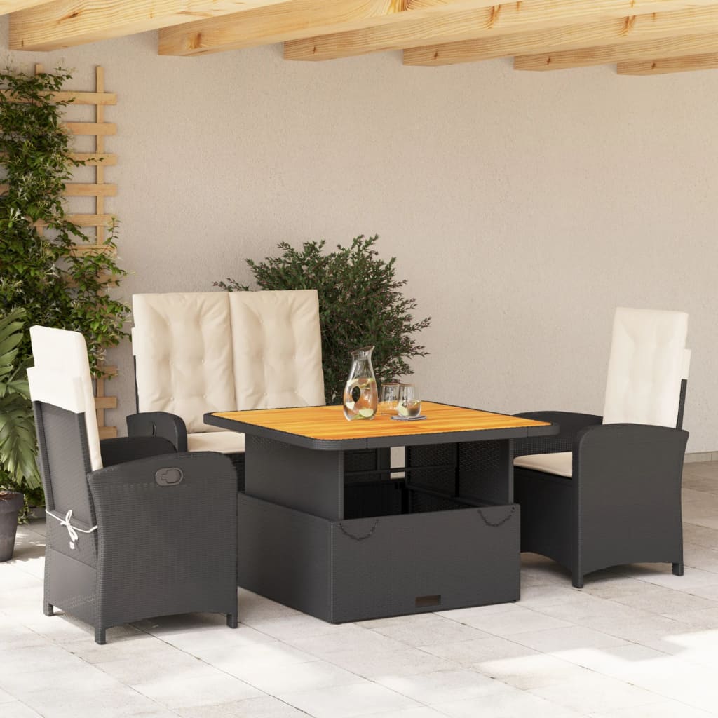 4-delige Tuinset met kussens poly rattan zwart is nu te koop bij PeponiXL, paradijselijk wonen!