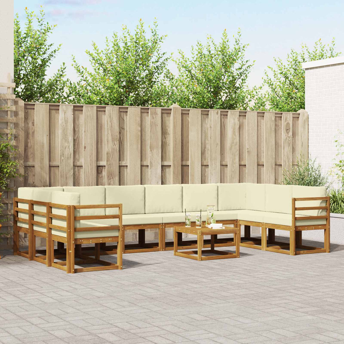 Buiten bankenset met kussen 11 pcs Natuurlijk en Crème is nu te koop bij PeponiXL, paradijselijk wonen!