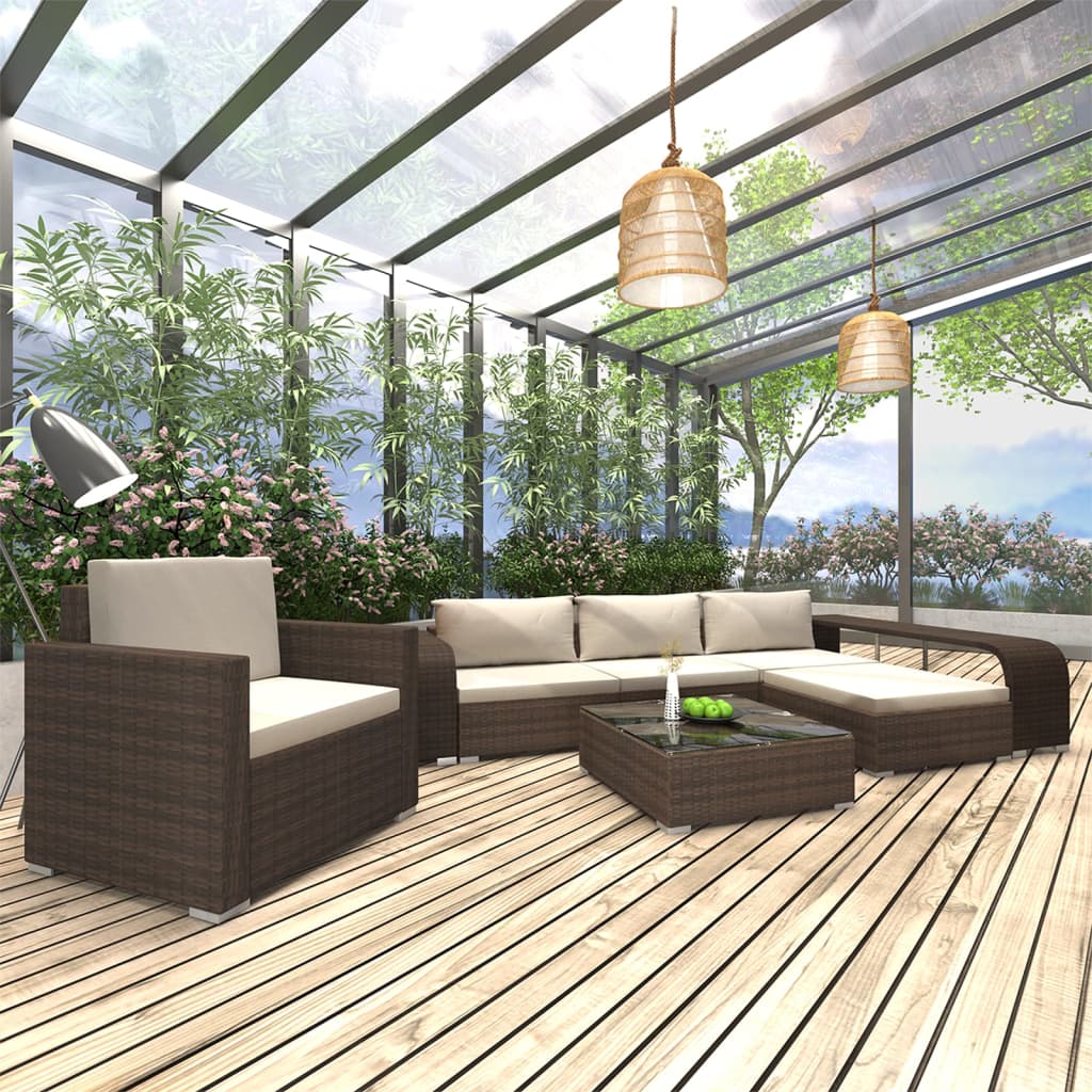 8-delige Loungeset met kussens poly rattan bruin is nu te koop bij PeponiXL, paradijselijk wonen!