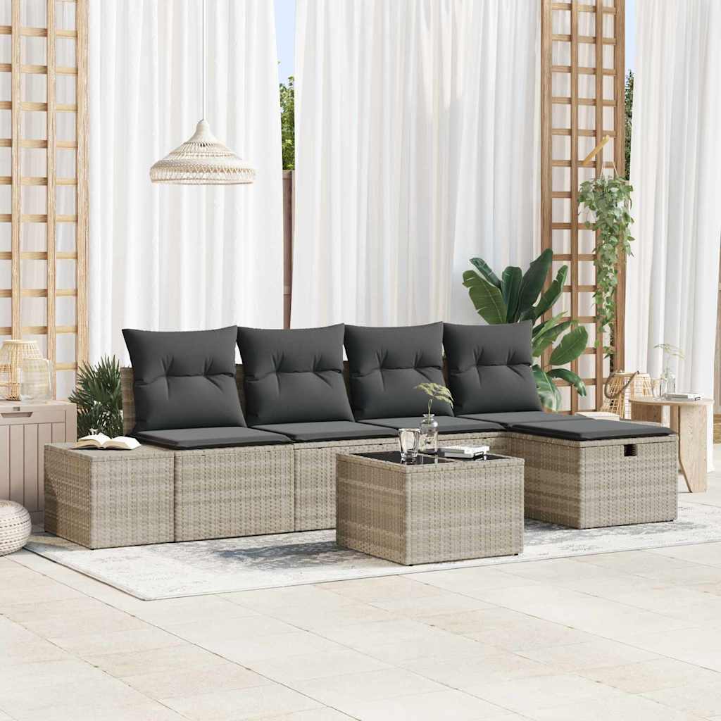 Tuinbankenset 6 st Lichtgrijs poly rattan is nu te koop bij PeponiXL, paradijselijk wonen!
