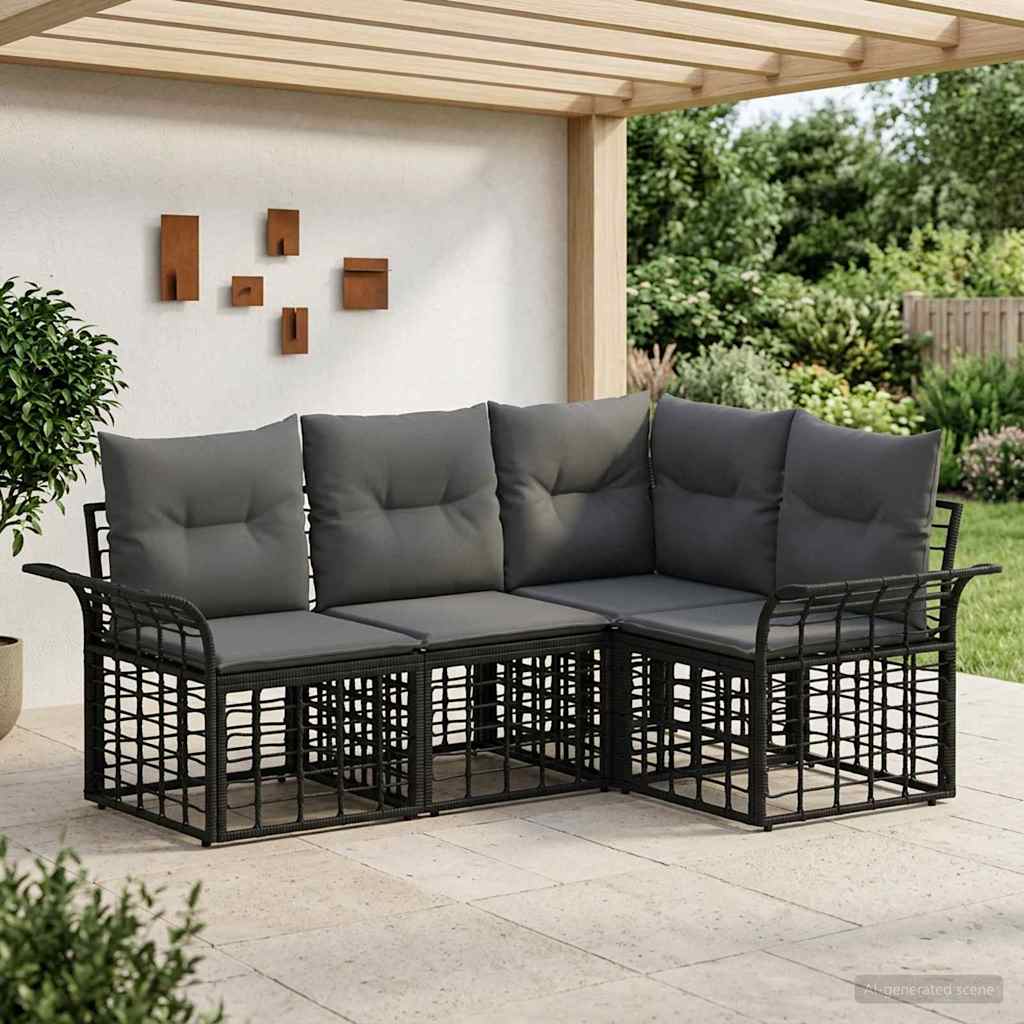 Buiten bankenset 4 pcs Zwart en Donkergrijs Polyester is nu te koop bij PeponiXL, paradijselijk wonen!