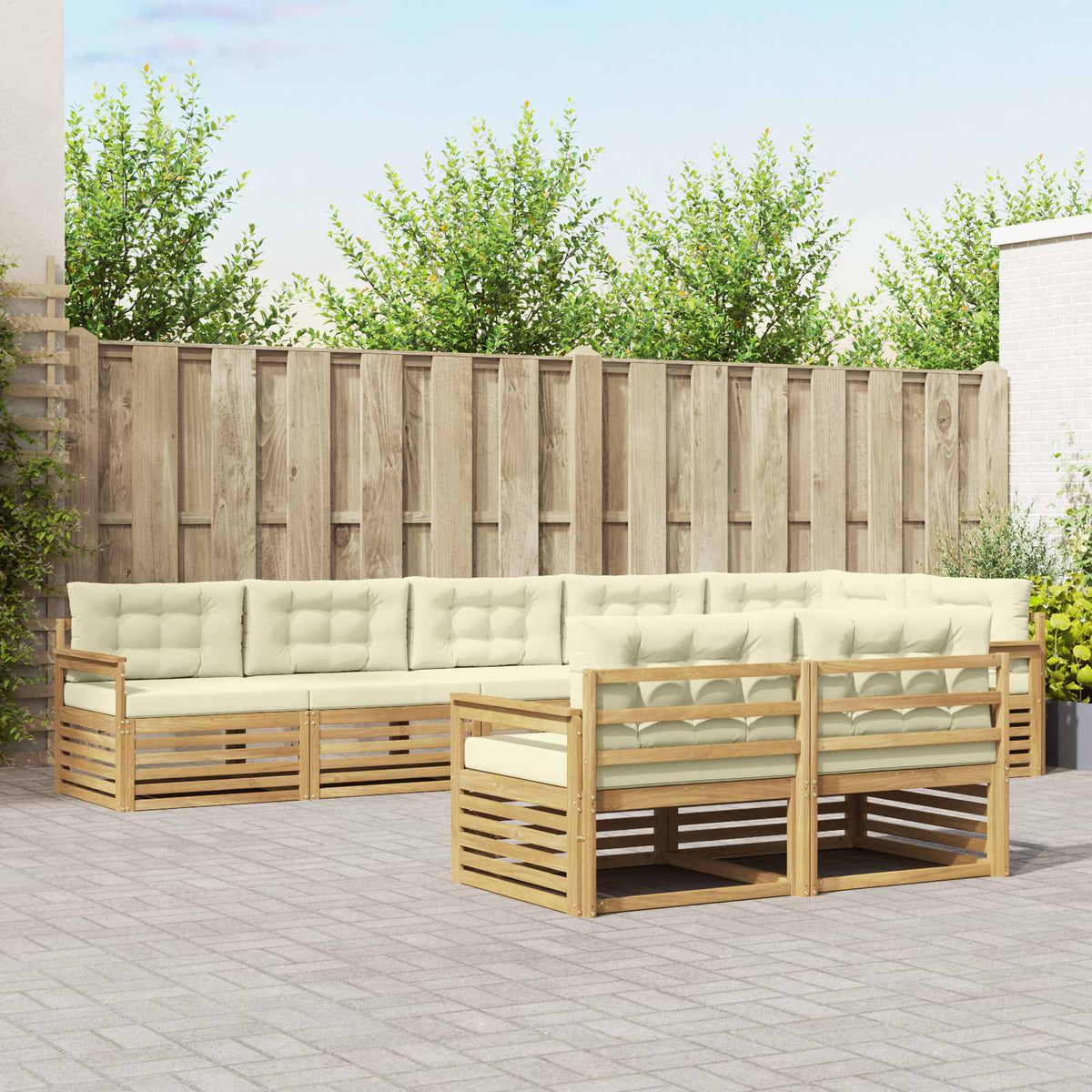 Buiten bankenset met kussen 8 pcs Wit en crèmekleurig Polyester is nu te koop bij PeponiXL, paradijselijk wonen!