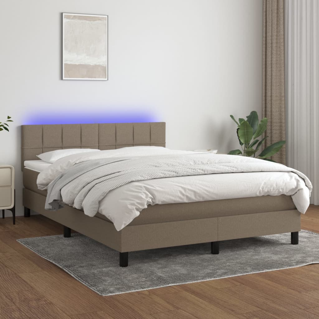 Boxspring met matras en LED stof taupe 140x190 cm is nu te koop bij PeponiXL, paradijselijk wonen!