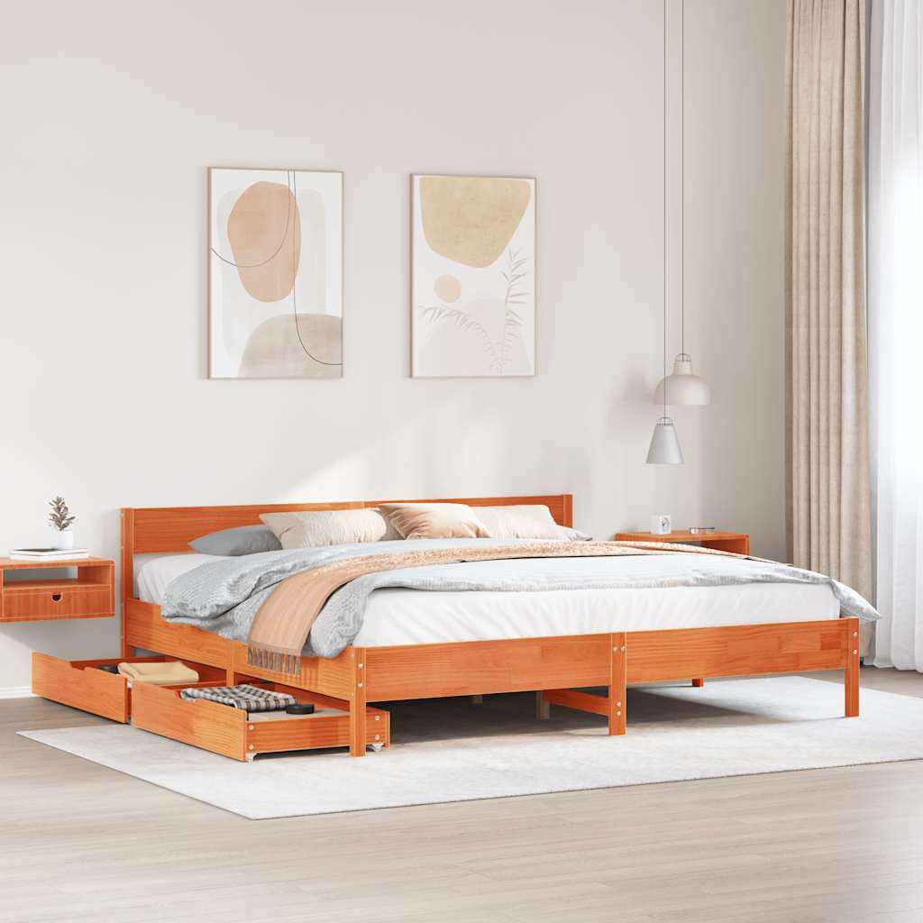 Bedframe zonder matras massief grenenhout wasbruin 200x200 cm is nu te koop bij PeponiXL, paradijselijk wonen!