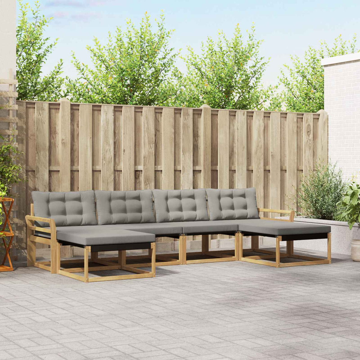 Buiten bankenset met kussen 6 pcs Wit en Lichtgrijs is nu te koop bij PeponiXL, paradijselijk wonen!