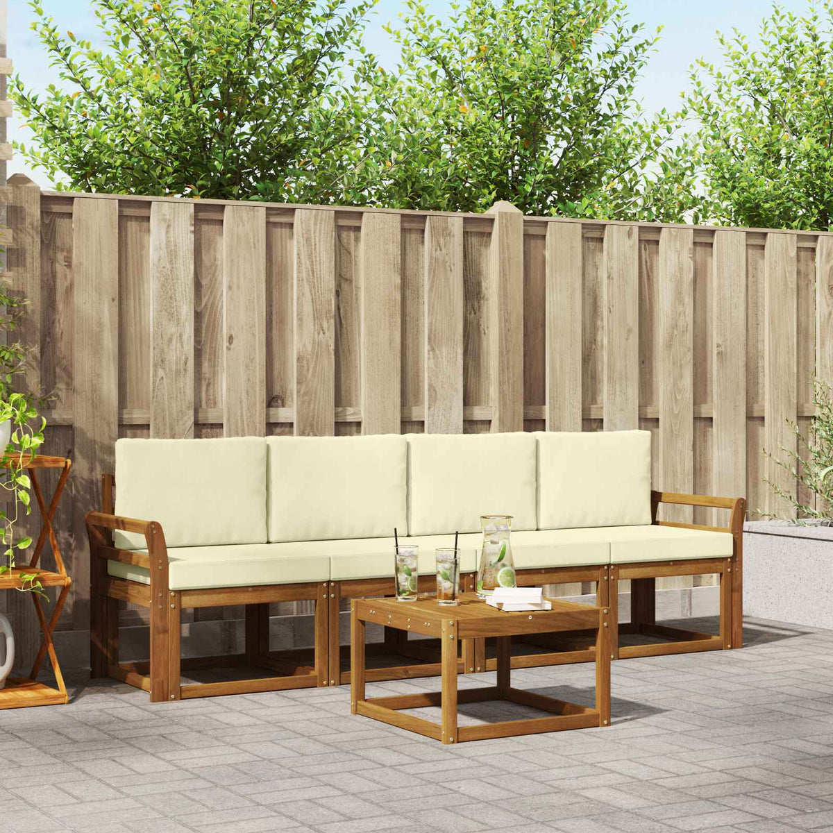 Buiten bankenset met kussen 5 pcs Natuurlijk en Crème is nu te koop bij PeponiXL, paradijselijk wonen!