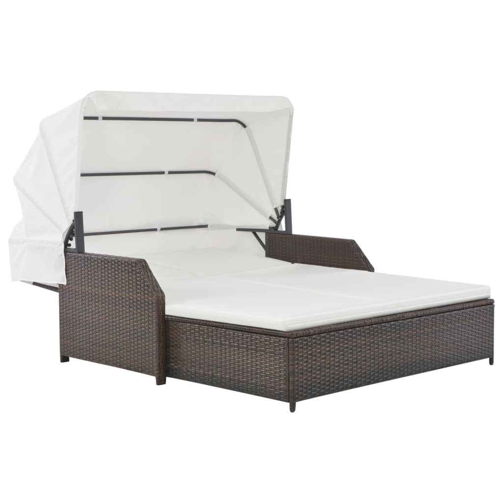 Ligbed 2-persoons met luifel poly rattan bruin is nu te koop bij PeponiXL, paradijselijk wonen!