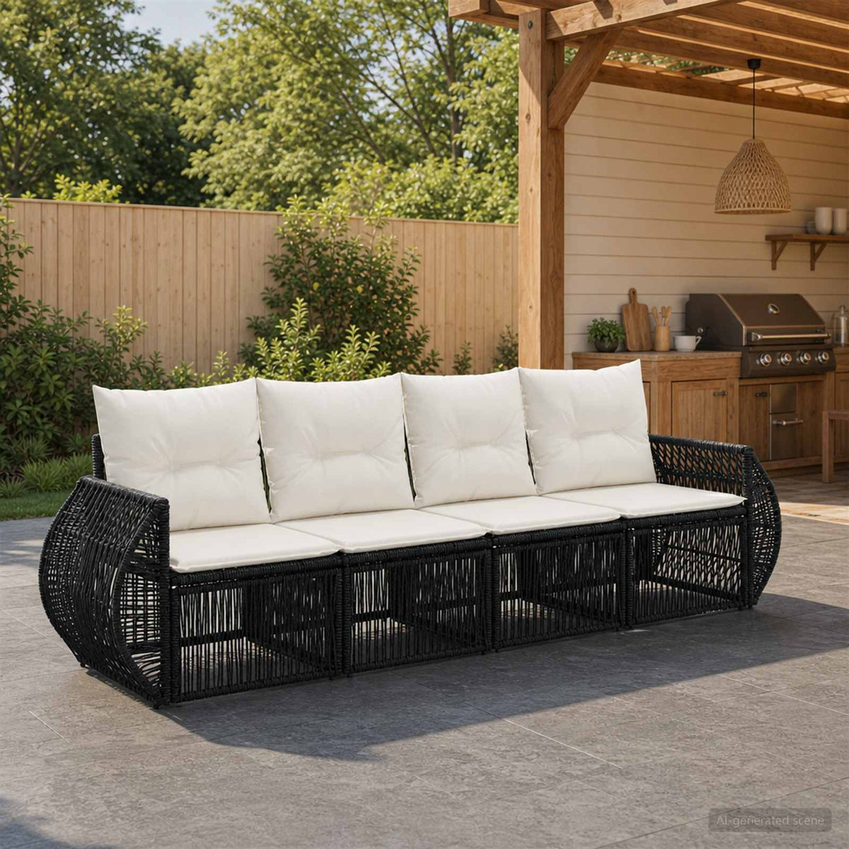 Tuinbankenset 4 pcs Zwart en Cream Wit poly rattan is nu te koop bij PeponiXL, paradijselijk wonen!