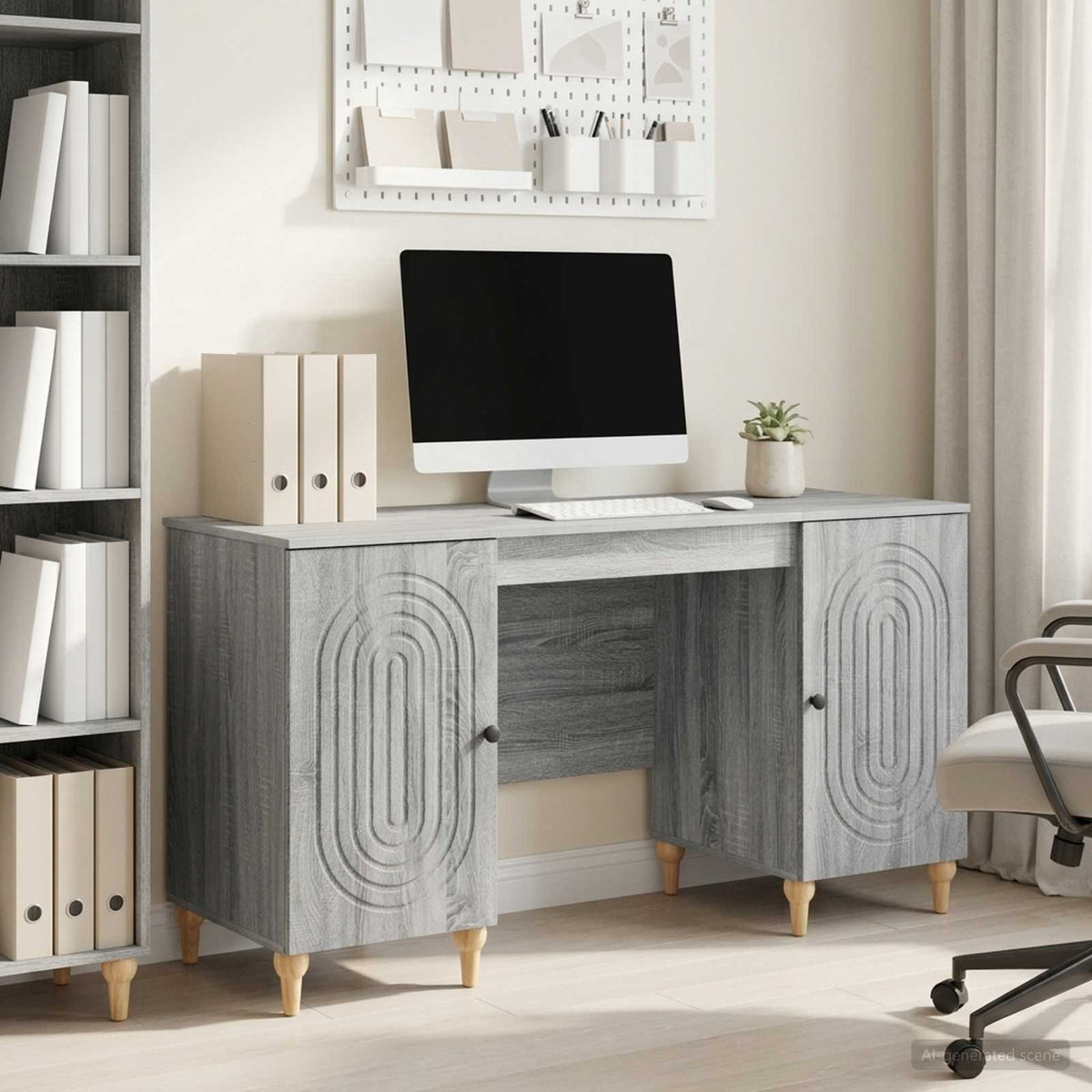 Bureau met plank Grijs sonoma 142,5 x 50 x 75 cm Bewerkt hout is nu te koop bij PeponiXL, paradijselijk wonen!