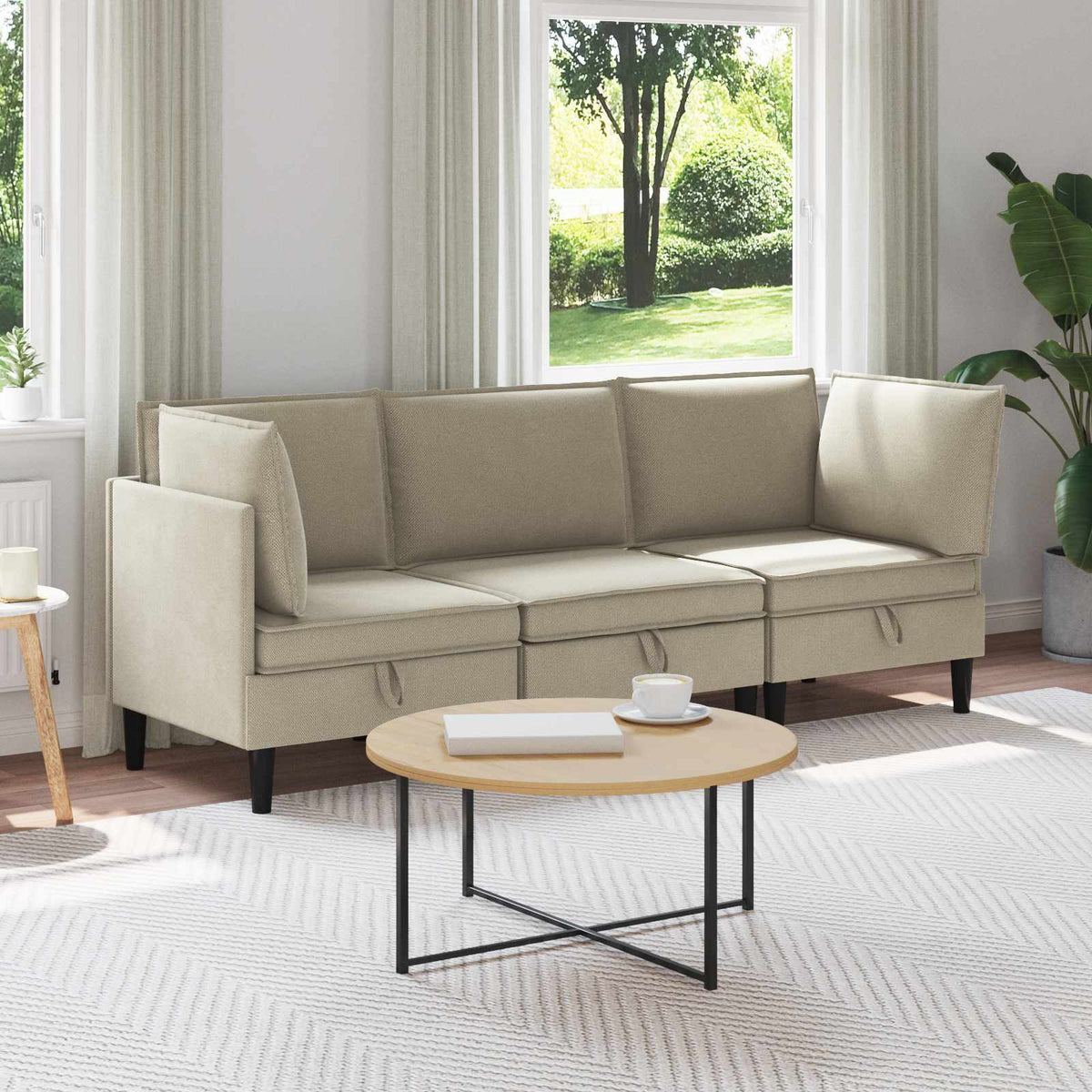 Woonkamer Meubelset 3 pcs Zand Stof is nu te koop bij PeponiXL, paradijselijk wonen!
