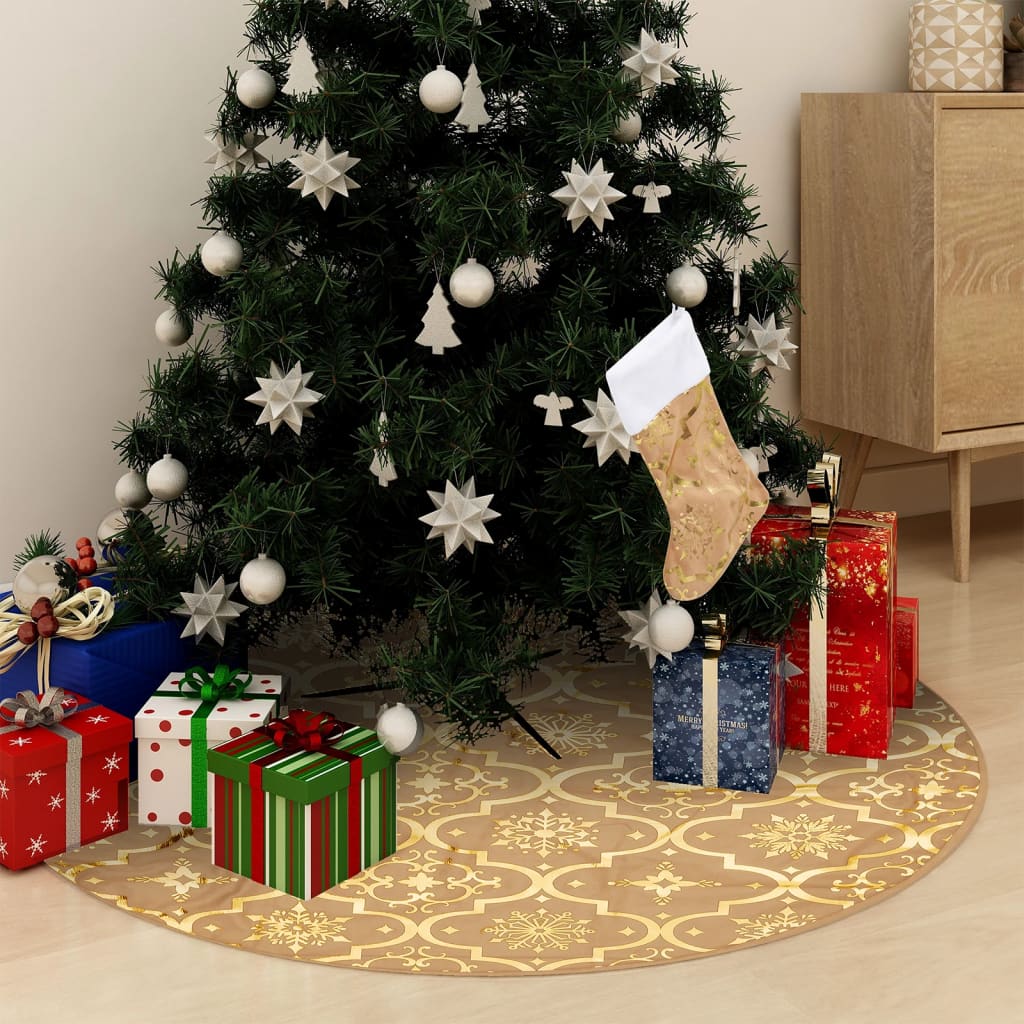 Kerstboomrok luxe met sok 150 cm stof geel is nu te koop bij PeponiXL, paradijselijk wonen!