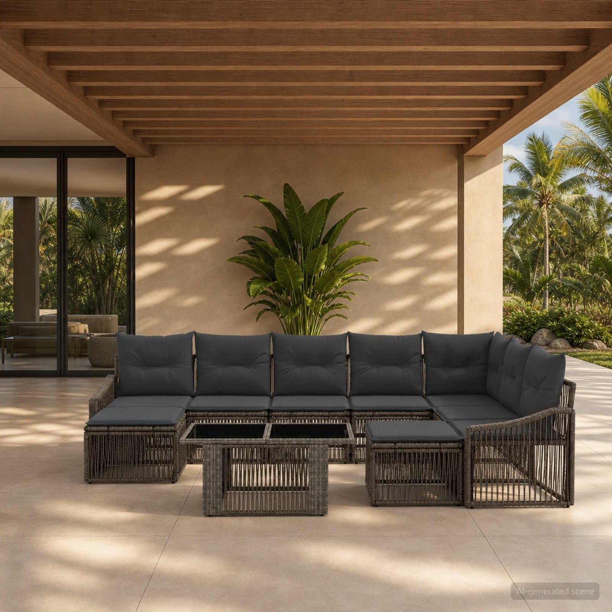 Tuinbankenset 10 st Grijs en Donkergrijs poly rattan is nu te koop bij PeponiXL, paradijselijk wonen!