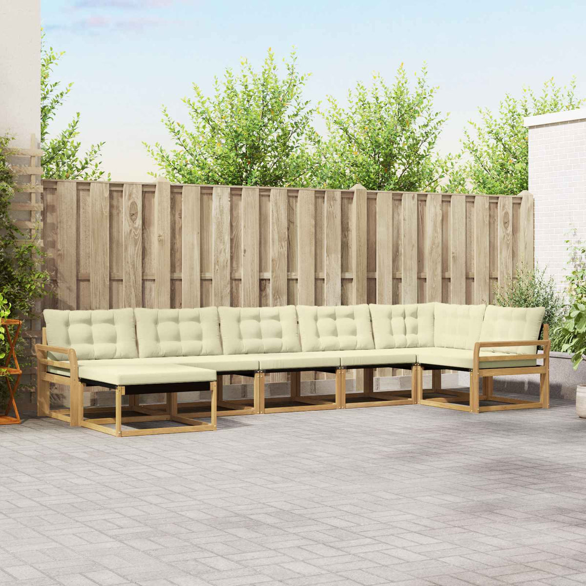 Buiten bankenset met kussen 7 pcs Wit en crèmekleurig is nu te koop bij PeponiXL, paradijselijk wonen!