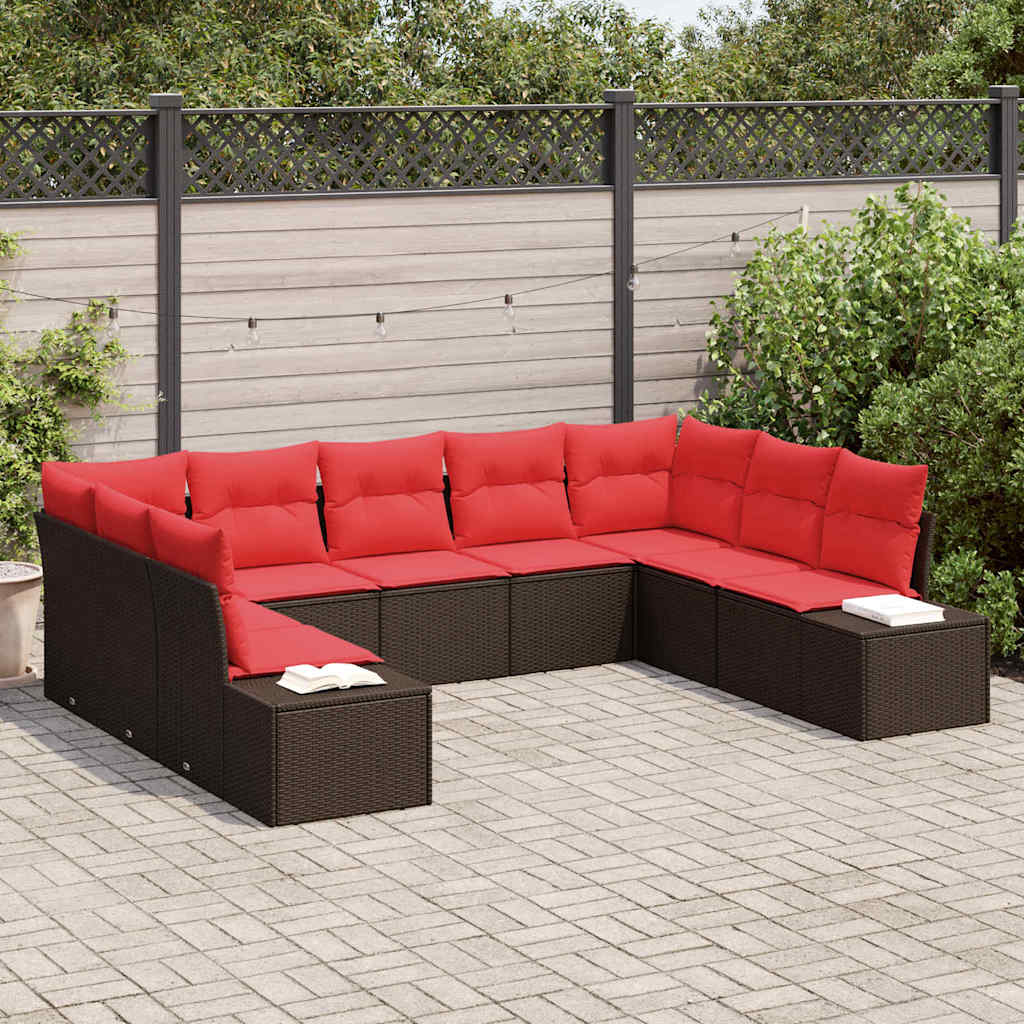 Tuin Sofa Set met kussen 9 pcs Bruin poly rattan is nu te koop bij PeponiXL, paradijselijk wonen!